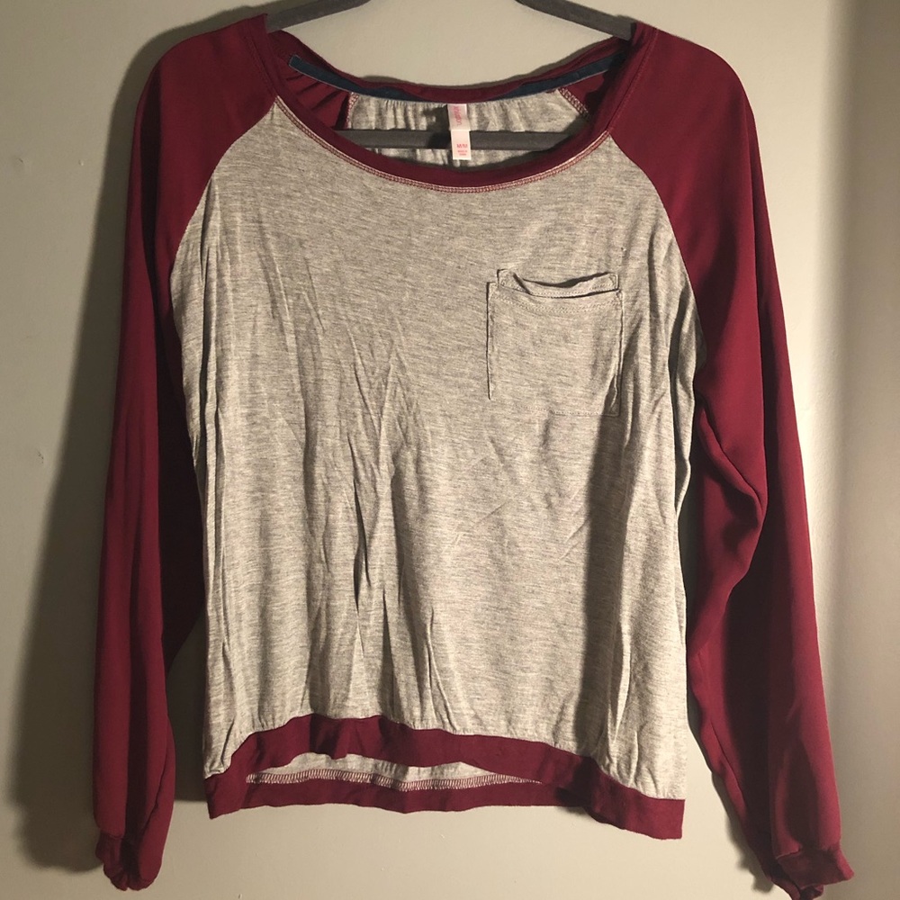 Deep Red and Grey Top